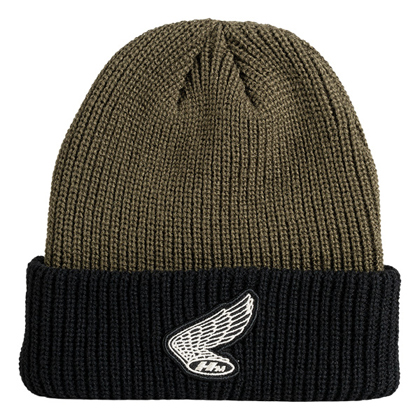 08AUD THA 003 FRONT HONDA HTG VINTAGE WING BEANIE OLIVE BLACK